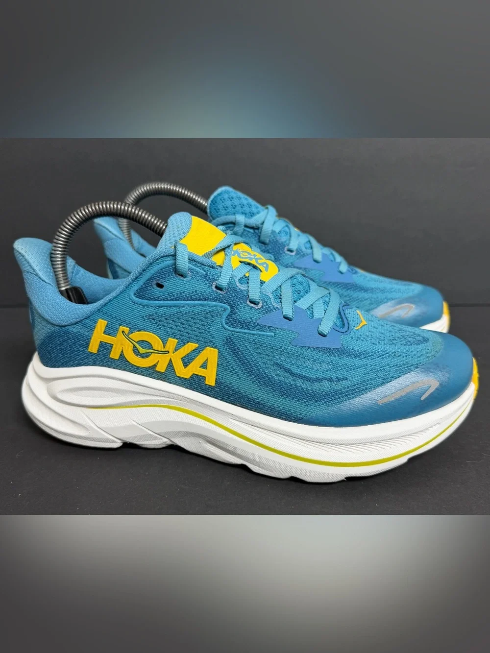 Hoka Clifton 10 Big Kids Running Shoes Blue Yellow 1168860 ALF Size 5Y Women 6.5